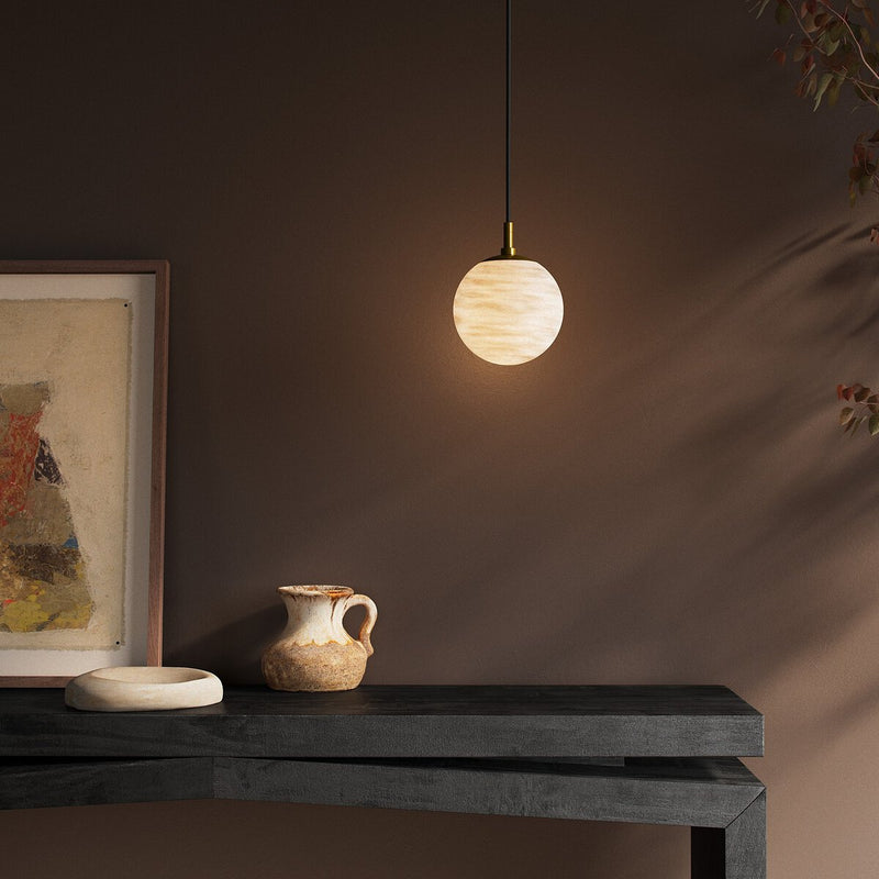 Marbled Globe 200 Pendant - Burnished Brass