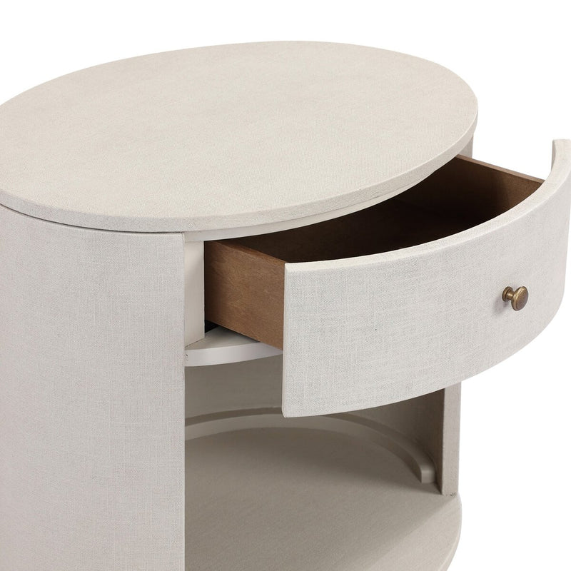 Amelia Oval One Drawer Nightstand - Ivory Painted Linen