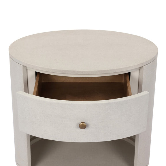 Amelia Oval One Drawer Nightstand - Ivory Painted Linen