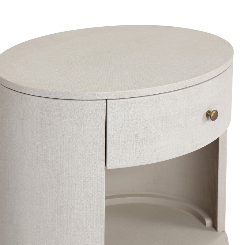 Amelia Oval One Drawer Nightstand - Ivory Painted Linen