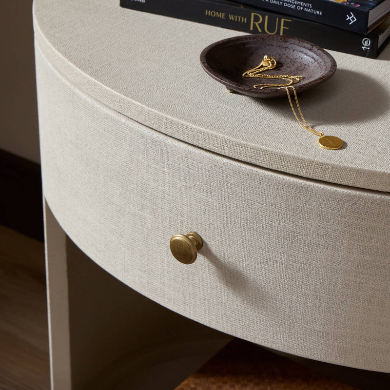 Amelia Oval One Drawer Nightstand - Ivory Painted Linen