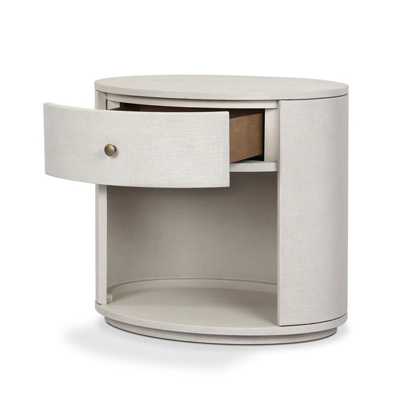 Amelia Oval One Drawer Nightstand - Ivory Painted Linen