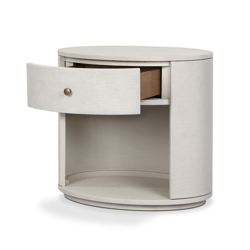Amelia Oval One Drawer Nightstand - Ivory Painted Linen