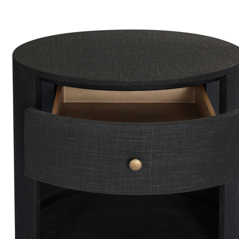 Amelia Oval One Drawer Nightstand - Black Linen