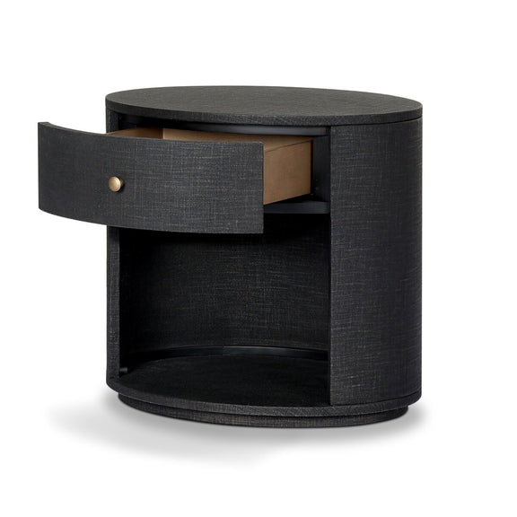 Amelia Oval One Drawer Nightstand - Black Linen