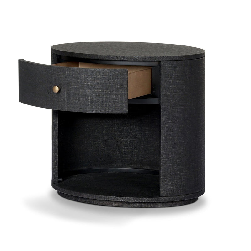 Amelia Oval One Drawer Nightstand - Black Linen