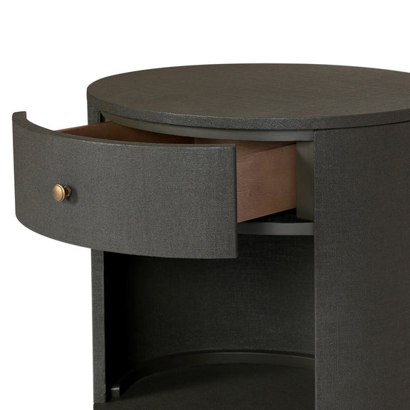 Amelia Oval One Drawer Nightstand - Dark Green Lacquered Linen