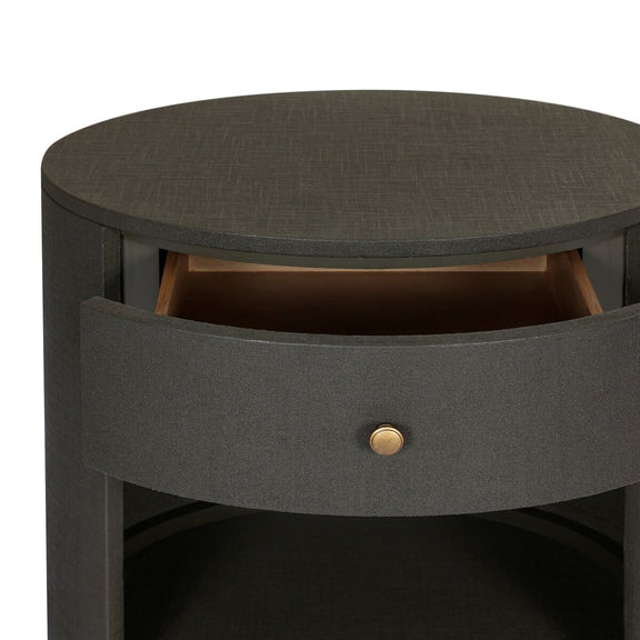 Amelia Oval One Drawer Nightstand - Dark Green Lacquered Linen