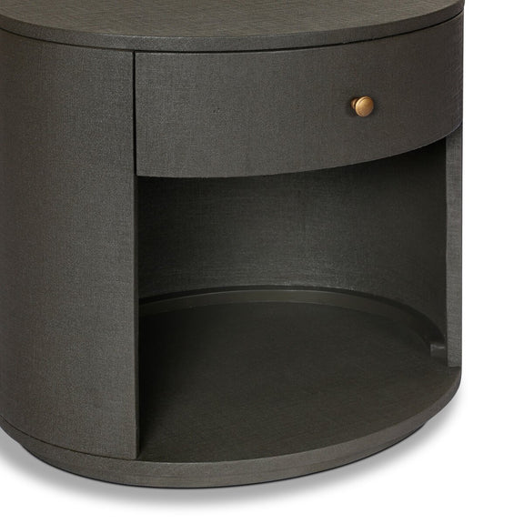 Amelia Oval One Drawer Nightstand - Dark Green Lacquered Linen