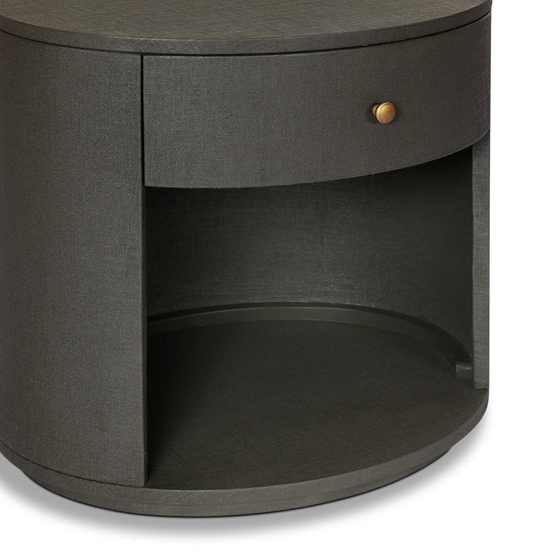Amelia Oval One Drawer Nightstand - Dark Green Lacquered Linen