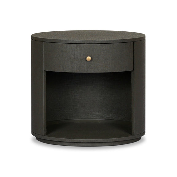 Amelia Oval One Drawer Nightstand - Dark Green Lacquered Linen