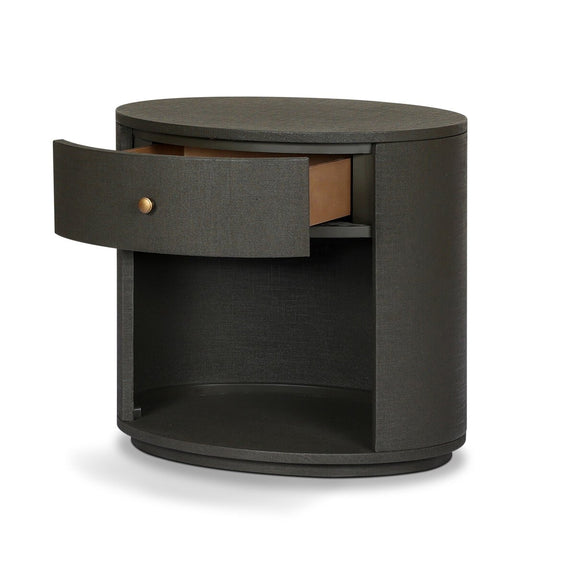 Amelia Oval One Drawer Nightstand - Dark Green Lacquered Linen