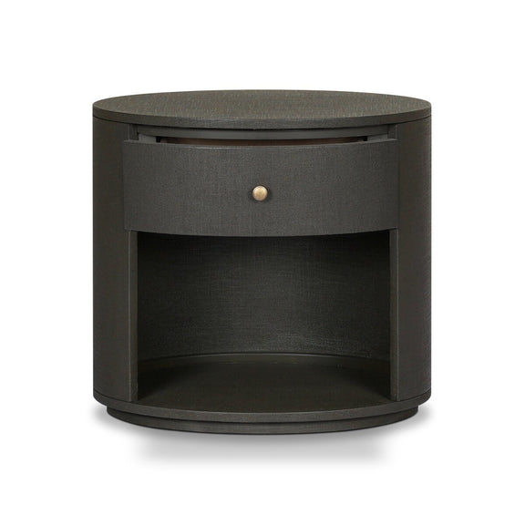 Amelia Oval One Drawer Nightstand - Dark Green Lacquered Linen