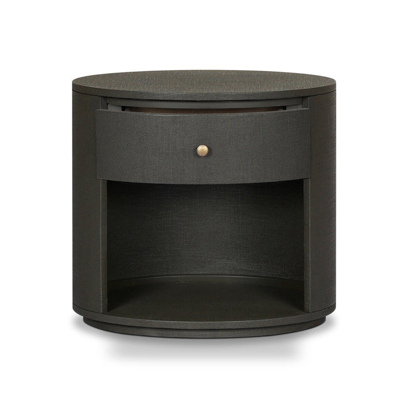 Amelia Oval One Drawer Nightstand - Dark Green Lacquered Linen
