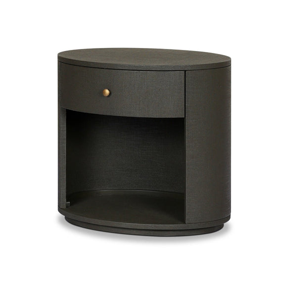 Amelia Oval One Drawer Nightstand - Dark Green Lacquered Linen