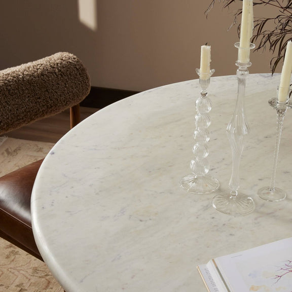 Oranda Round Dining Table - Polished White Marble & Sealant