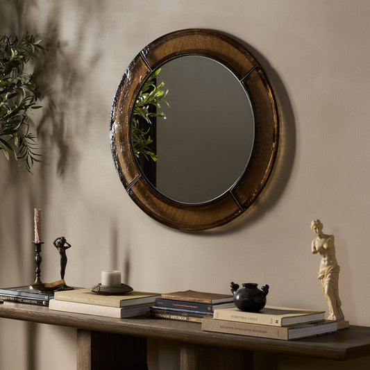 Ayano Small Round Mirror - Smoked Brown Cast Glass