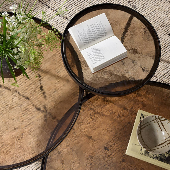 Yoko Nesting Tables - Set Of 3 - Smoked Brown Cast Glass