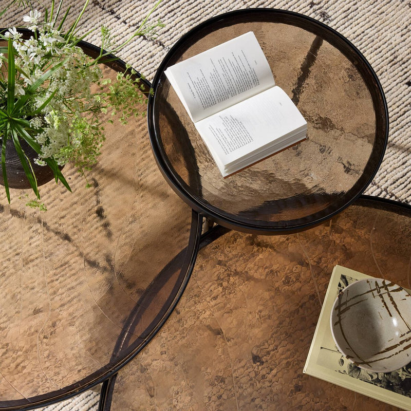 Yoko Nesting Tables - Set Of 3 - Smoked Brown Cast Glass