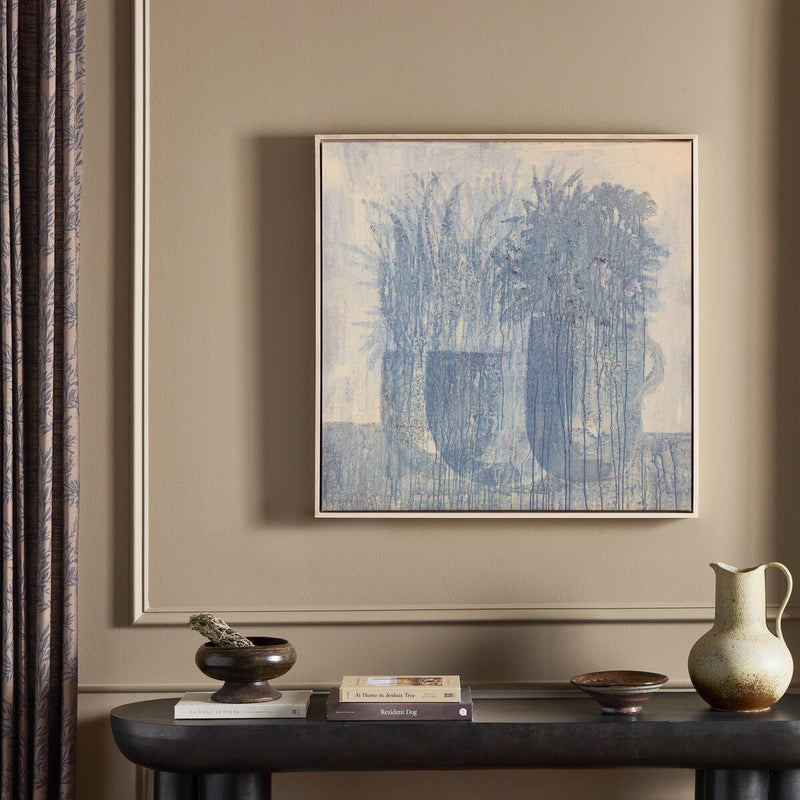 Blue Flowers No. 1 by Benjamin Galvan - Natural Maple Floater