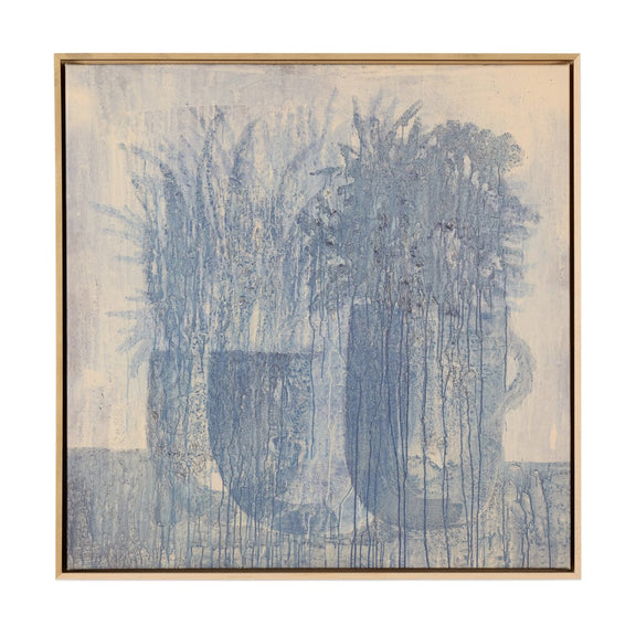 Blue Flowers No. 1 by Benjamin Galvan - Natural Maple Floater