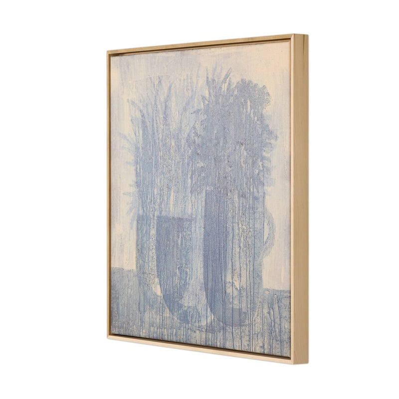 Blue Flowers No. 1 by Benjamin Galvan - Natural Maple Floater