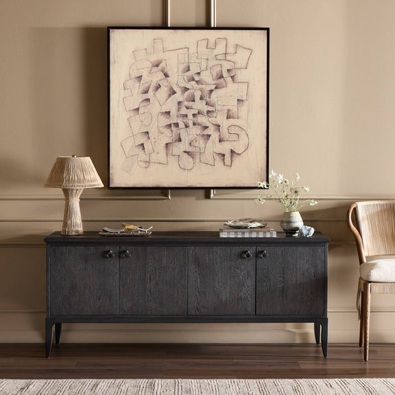 Alden Media Console - Worn Black Oak Veneer