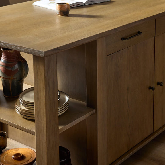Falkner Kitchen Island - Warm Natural Oak Veneer