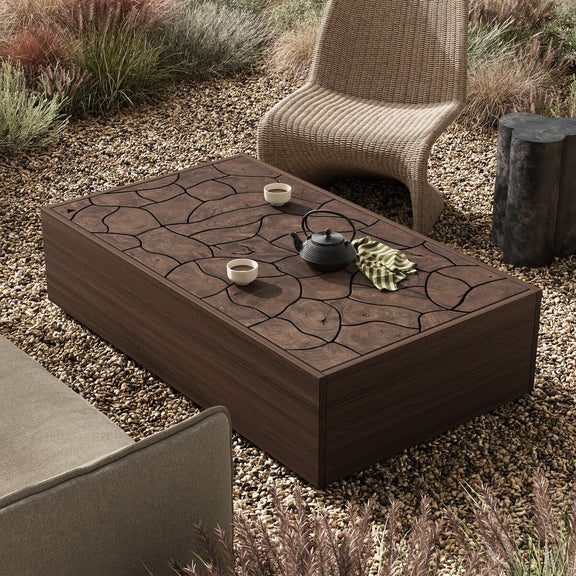 Ridge Outdoor Rectangular  Coffee Table - Stained Saddle Brown-teak Root