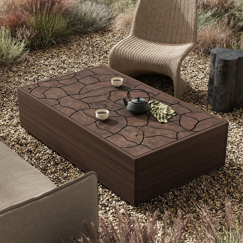 Ridge Outdoor Rectangular  Coffee Table - Stained Saddle Brown-teak Root