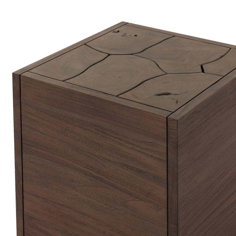 Ridge Outdoor Square End Table - Stained Saddle Brown-teak Root