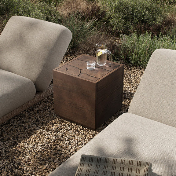 Ridge Outdoor Square End Table - Stained Saddle Brown-teak Root