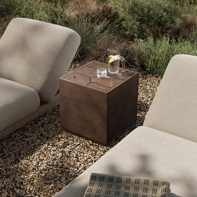 Ridge Outdoor Square End Table - Stained Saddle Brown-teak Root