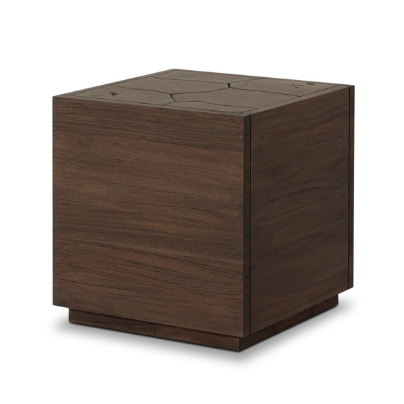 Ridge Outdoor Square End Table - Stained Saddle Brown-teak Root
