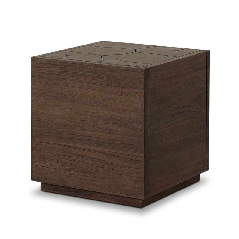 Ridge Outdoor Square End Table - Stained Saddle Brown-teak Root