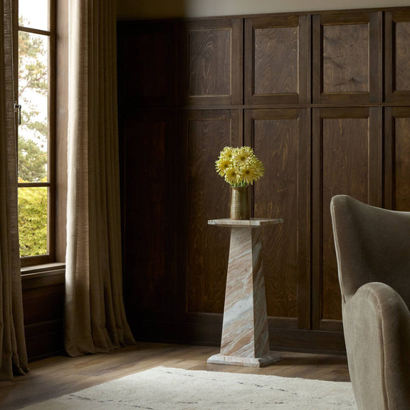 Ellric Pedestal - Beige Marble