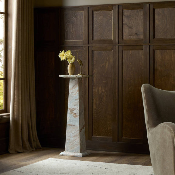 Ellric Pedestal - Beige Marble