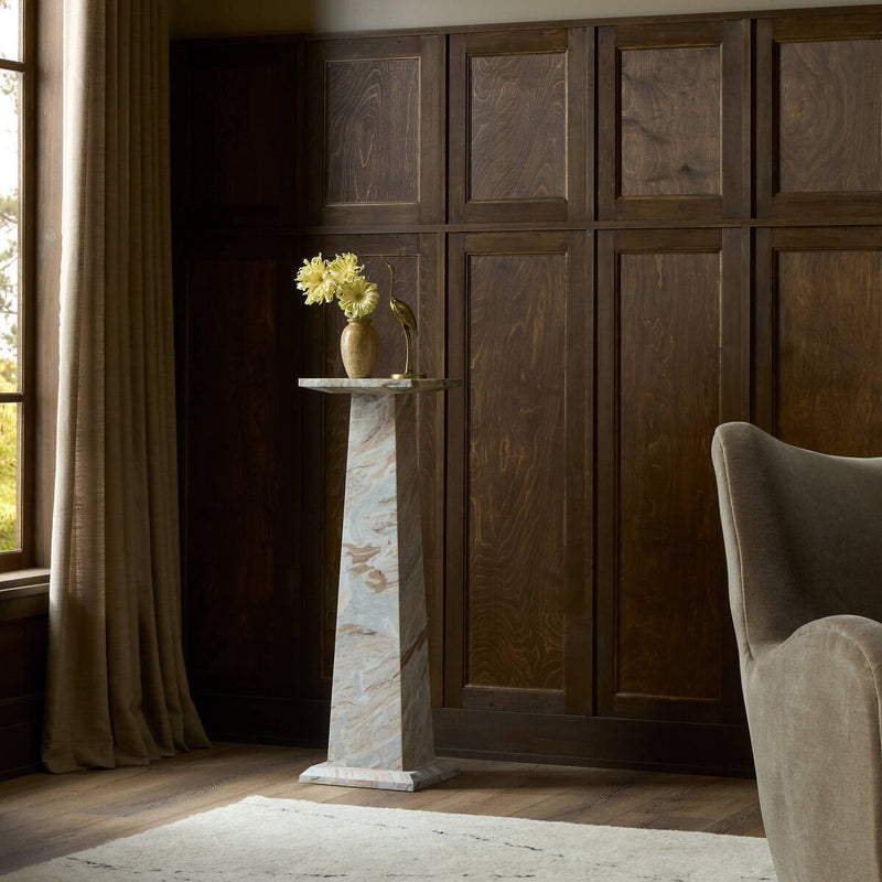 Ellric Pedestal - Beige Marble