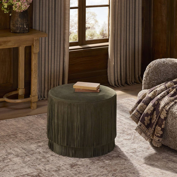 Rooney Ottoman - Nubuck Olive