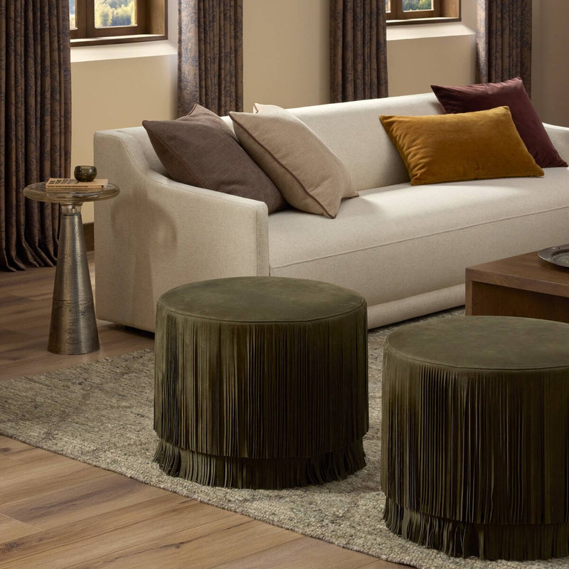 Rooney Ottoman - Nubuck Olive