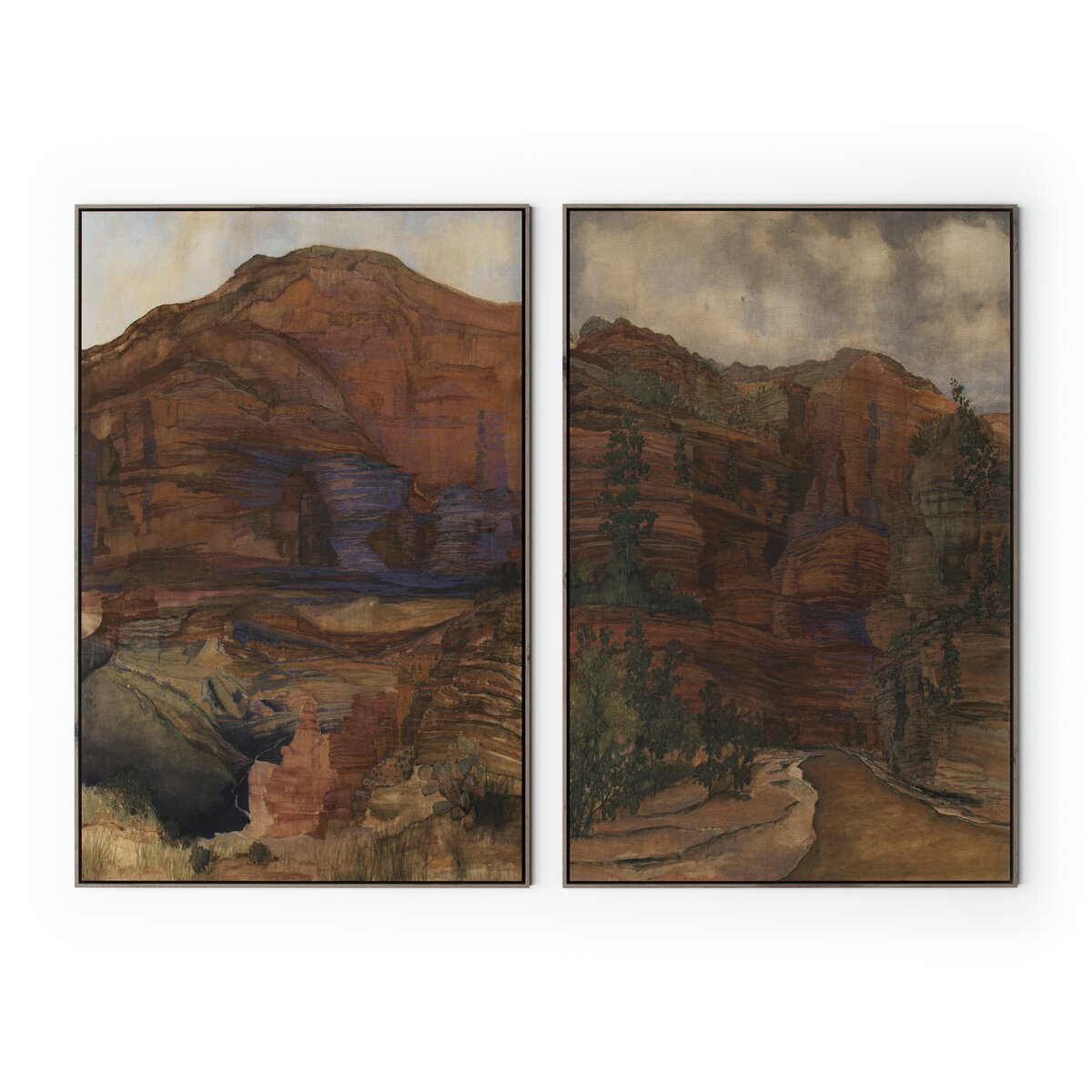 Desert Diptych by Aileen Fitzgerald - Rustic Walnut Floater