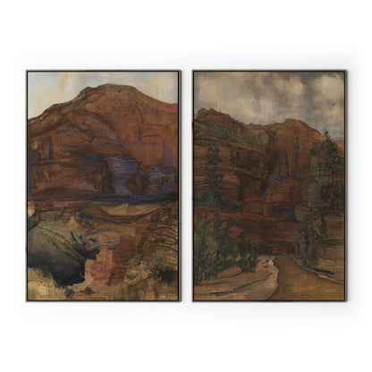 Desert Diptych by Aileen Fitzgerald - Rustic Walnut Floater
