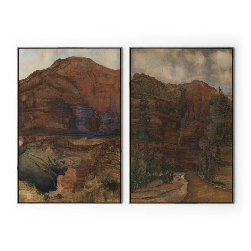 Desert Diptych by Aileen Fitzgerald - Rustic Walnut Floater