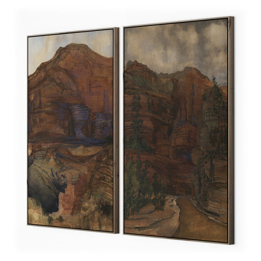 Desert Diptych by Aileen Fitzgerald - Rustic Walnut Floater