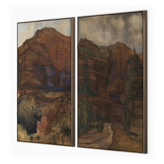 Desert Diptych by Aileen Fitzgerald - Rustic Walnut Floater