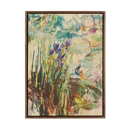 Irises by The Pond by Lilia Orlova-Holmes - Rustic Walnut Floater