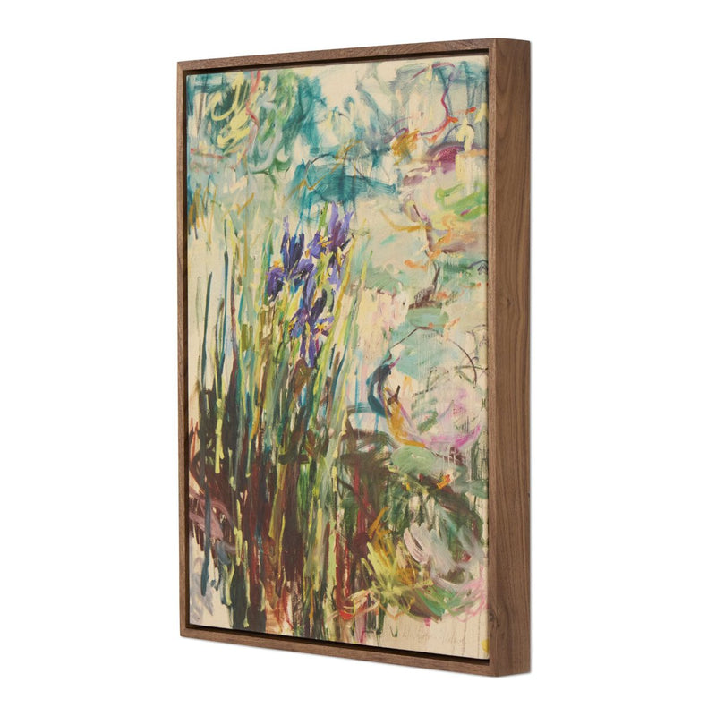Irises by The Pond by Lilia Orlova-Holmes - Rustic Walnut Floater
