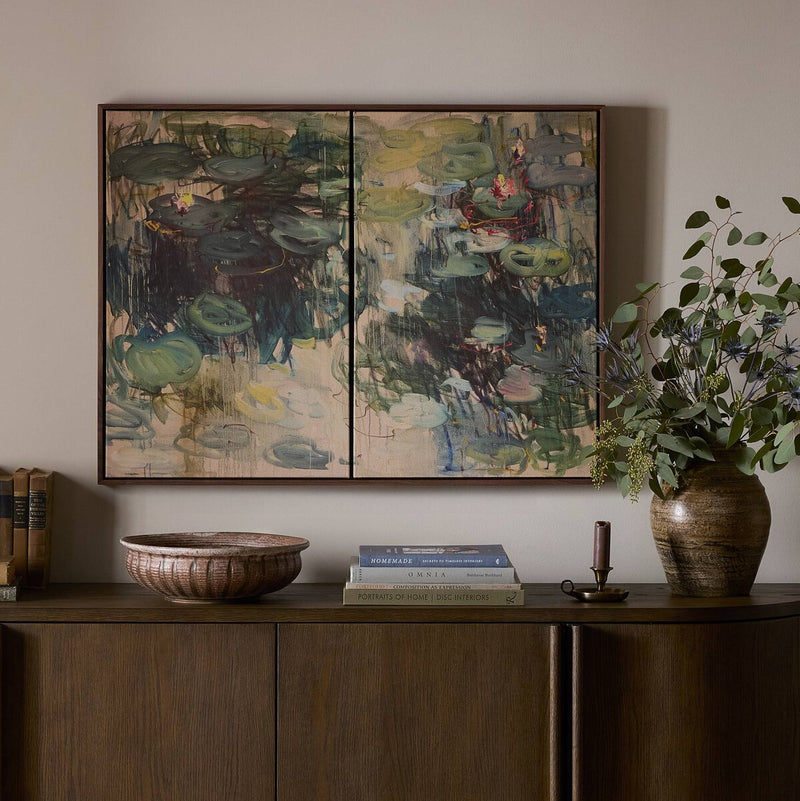 Lily Pond by Lilia Orlova-Holmes - Rustic Walnut Floater