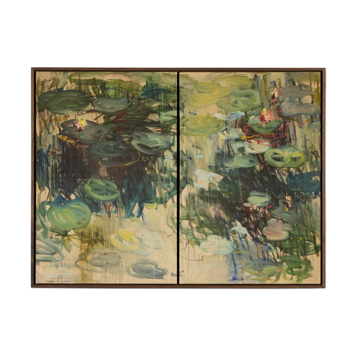 Lily Pond by Lilia Orlova-Holmes - Rustic Walnut Floater