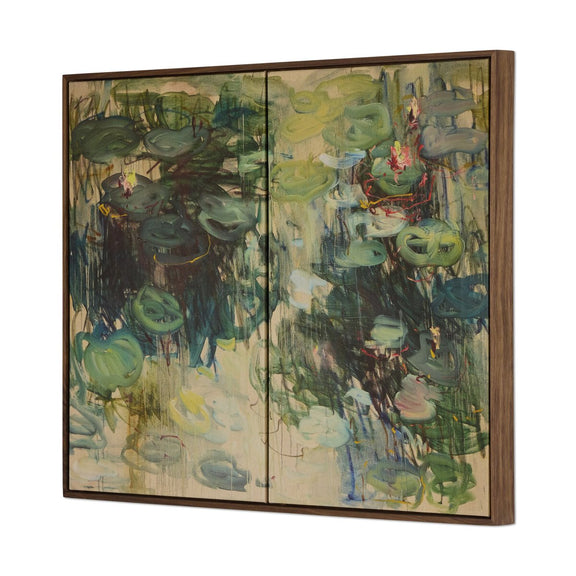 Lily Pond by Lilia Orlova-Holmes - Rustic Walnut Floater